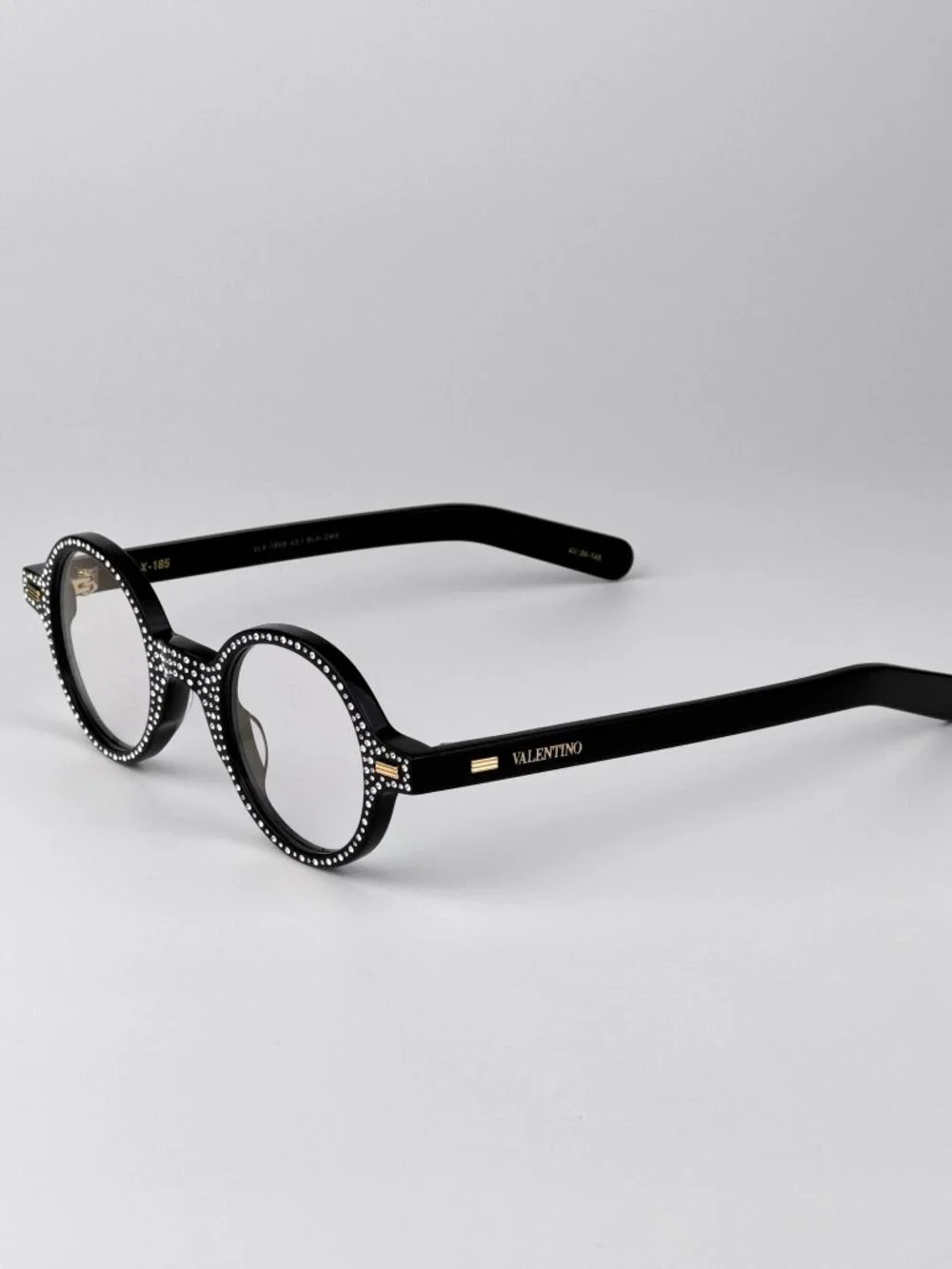 Valentino VLX-185 B Round Eyeglasses – Black with White Crystal Stones (Women)